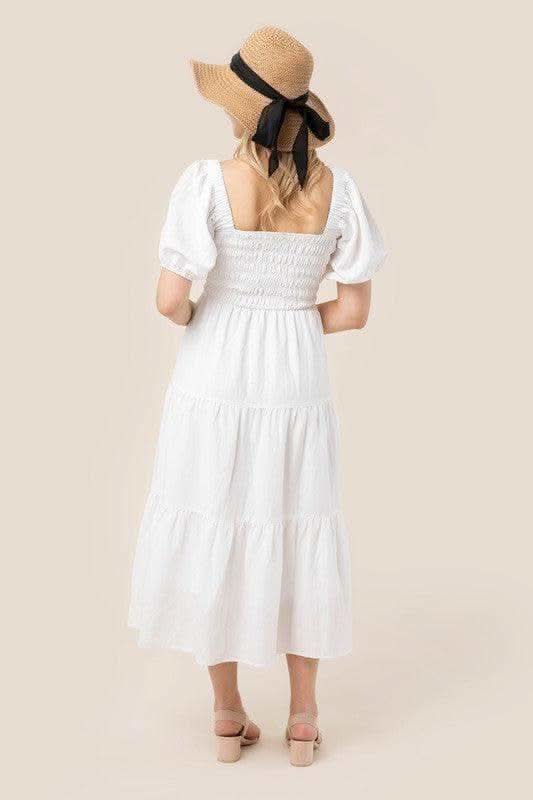 LILOU Tiered Long Dress with Puff Sleeves, 2 Colors - SwagglyLife Home & Fashion
