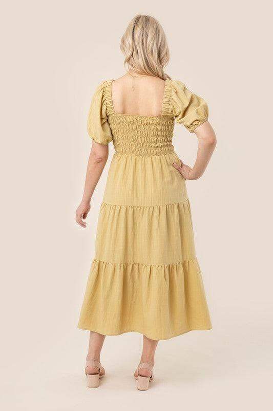 LILOU Tiered Long Dress with Puff Sleeves, 2 Colors - SwagglyLife Home & Fashion