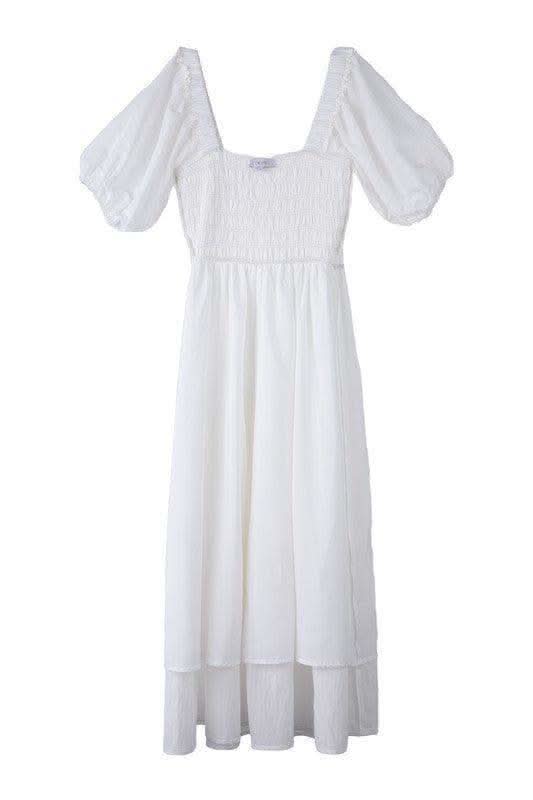 LILOU Tiered Long Dress with Puff Sleeves, 2 Colors - SwagglyLife Home & Fashion