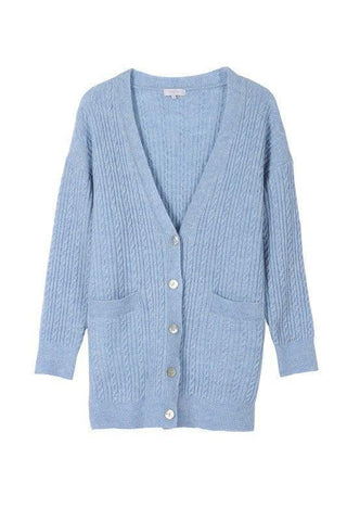 LILOU Wool Blended Cable Knitted Cardigan, Light Blue - SwagglyLife Home & Fashion