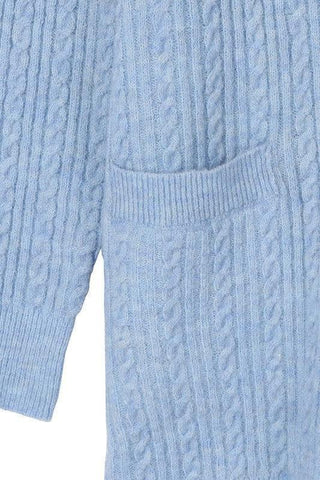LILOU Wool Blended Cable Knitted Cardigan, Light Blue - SwagglyLife Home & Fashion