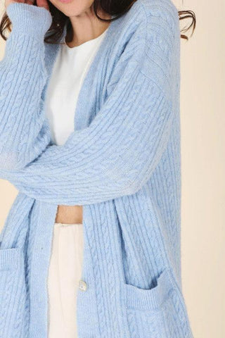 LILOU Wool Blended Cable Knitted Cardigan, Light Blue - SwagglyLife Home & Fashion