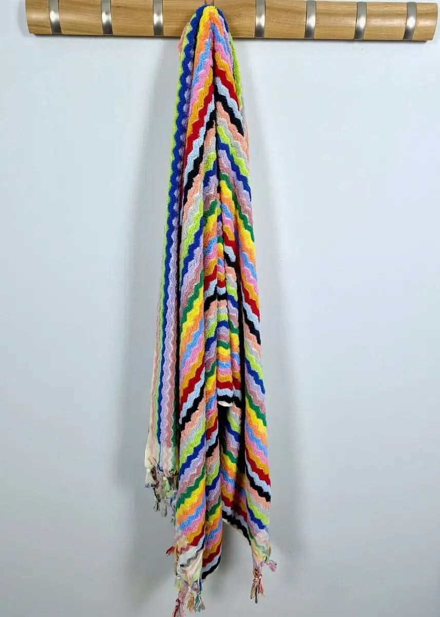 Limited Edition Rainbow Ripple Turkish Towel – Plush, Colorful, 100% Cotton Bath & Pool Towel (35" x 70")
