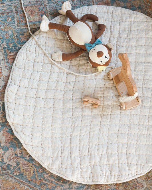 Stone Washed Linen Quilted Play Mat in Natural Chambray - Baby & Toddler photo