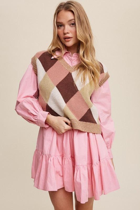LISTICLE Argyle Cropped Sweater Vest - SwagglyLife Home & Fashion