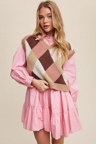 LISTICLE Argyle Cropped Sweater Vest - SwagglyLife Home & Fashion