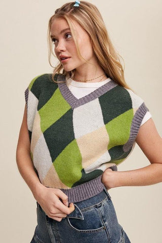 LISTICLE Argyle Cropped Sweater Vest - SwagglyLife Home & Fashion