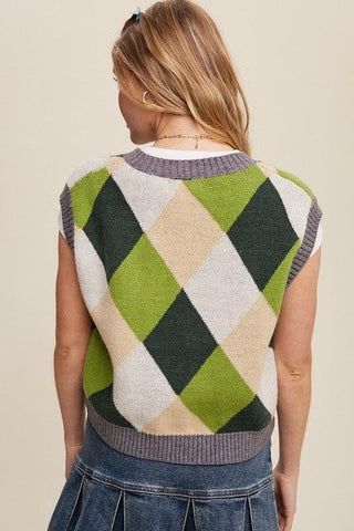 LISTICLE Argyle Cropped Sweater Vest - SwagglyLife Home & Fashion