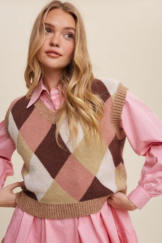 LISTICLE Argyle Cropped Sweater Vest - SwagglyLife Home & Fashion