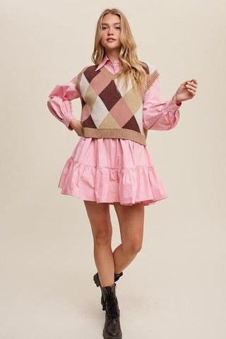 LISTICLE Argyle Cropped Sweater Vest - SwagglyLife Home & Fashion
