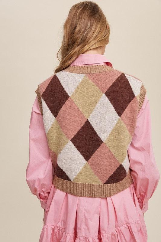 LISTICLE Argyle Cropped Sweater Vest - SwagglyLife Home & Fashion