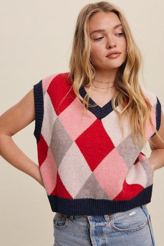 LISTICLE Argyle Cropped Sweater Vest - SwagglyLife Home & Fashion