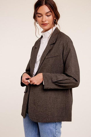 LISTICLE Oversized Solid Blazer, Mocha | Grey - SwagglyLife Home & Fashion