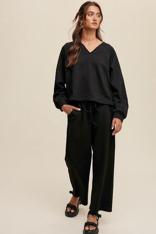 LISTICLE V-Neck Sweatshirt and Pants Set - SwagglyLife Home & Fashion