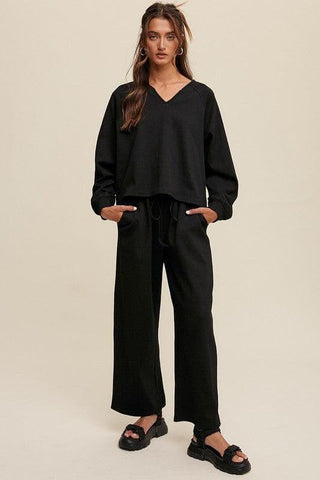 LISTICLE V-Neck Sweatshirt and Pants Set - SwagglyLife Home & Fashion