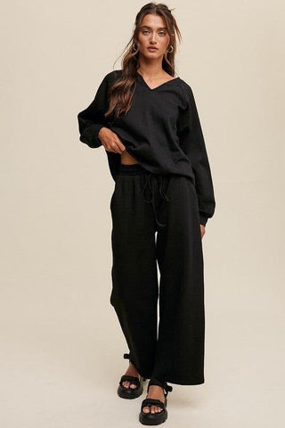 LISTICLE V-Neck Sweatshirt and Pants Set - SwagglyLife Home & Fashion