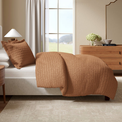 100% Cotton Honeycomb Waffle Duvet Set - Mattea Collection in Clay - Duvet photo