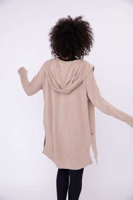 Longline Hooded Cardigan with Pockets, Natural in - Shirts & Tops photo
