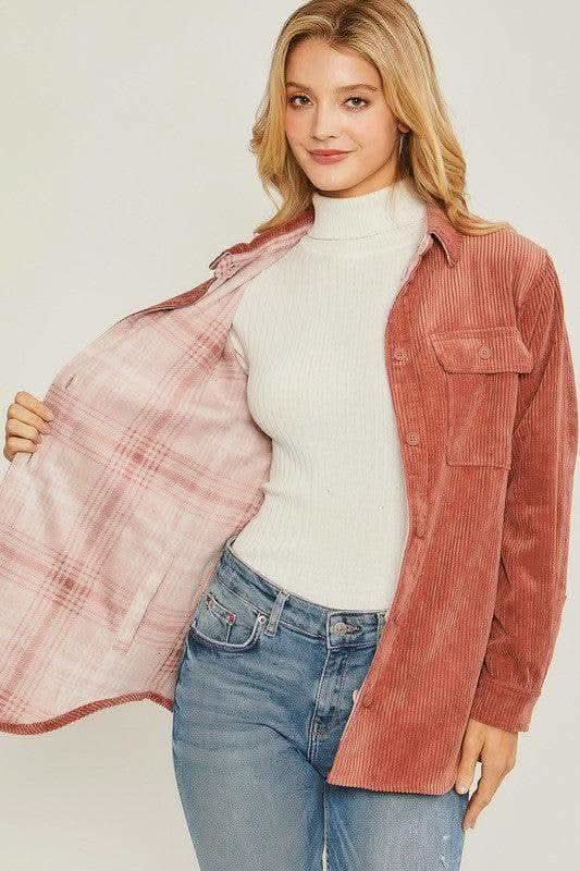 LOVE TREE Corduroy Reversible Button Down Jacket - SwagglyLife Home & Fashion