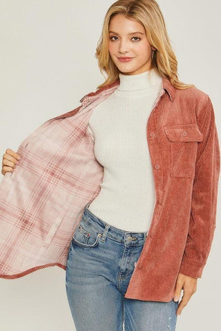 LOVE TREE Corduroy Reversible Button Down Jacket - SwagglyLife Home & Fashion
