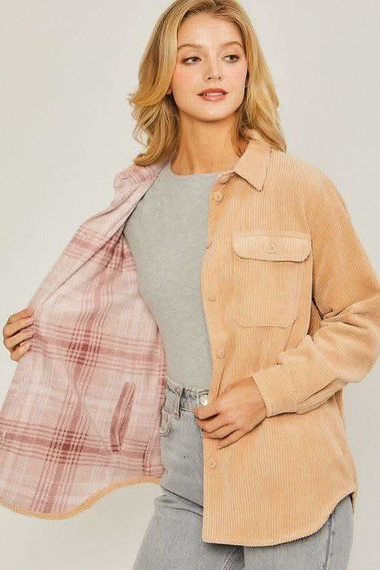 LOVE TREE Corduroy Reversible Button Down Jacket - SwagglyLife Home & Fashion