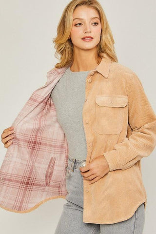 LOVE TREE Corduroy Reversible Button Down Jacket - SwagglyLife Home & Fashion