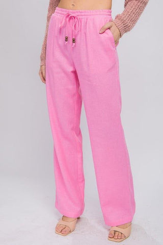 Linen Drawstring Waist Long Pants with Pockets - SwagglyLife Home & Fashion