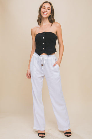 LOVE TREE Linen Drawstring Waist Long Pants with Pockets - SwagglyLife Home & Fashion