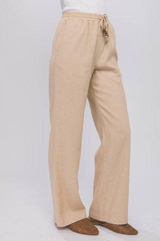 LOVE TREE Linen Drawstring Waist Long Pants with Pockets - SwagglyLife Home & Fashion