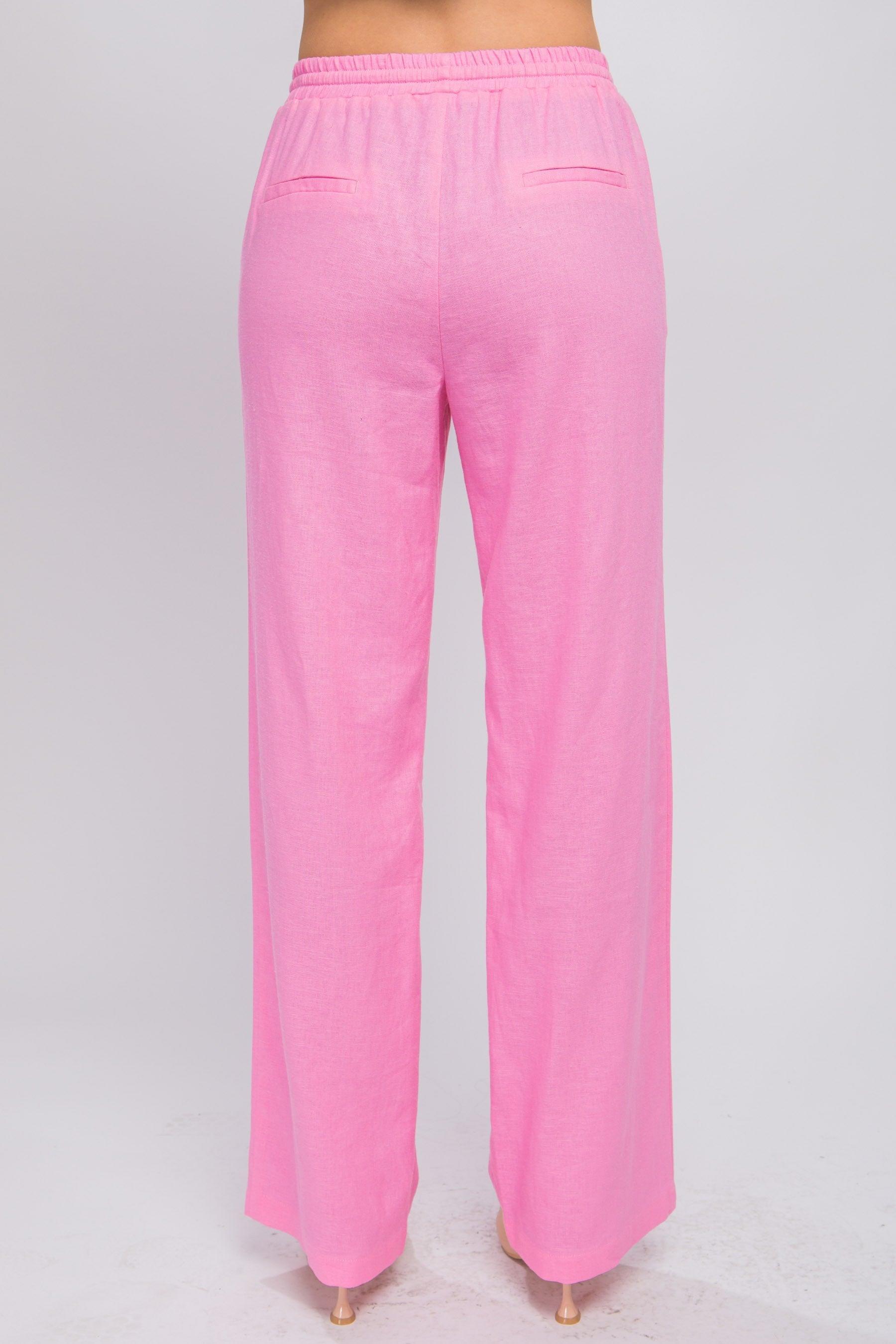 LOVE TREE Linen Drawstring Waist Long Pants with Pockets - SwagglyLife Home & Fashion