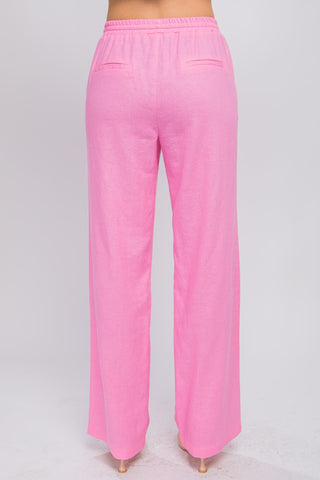 LOVE TREE Linen Drawstring Waist Long Pants with Pockets - SwagglyLife Home & Fashion