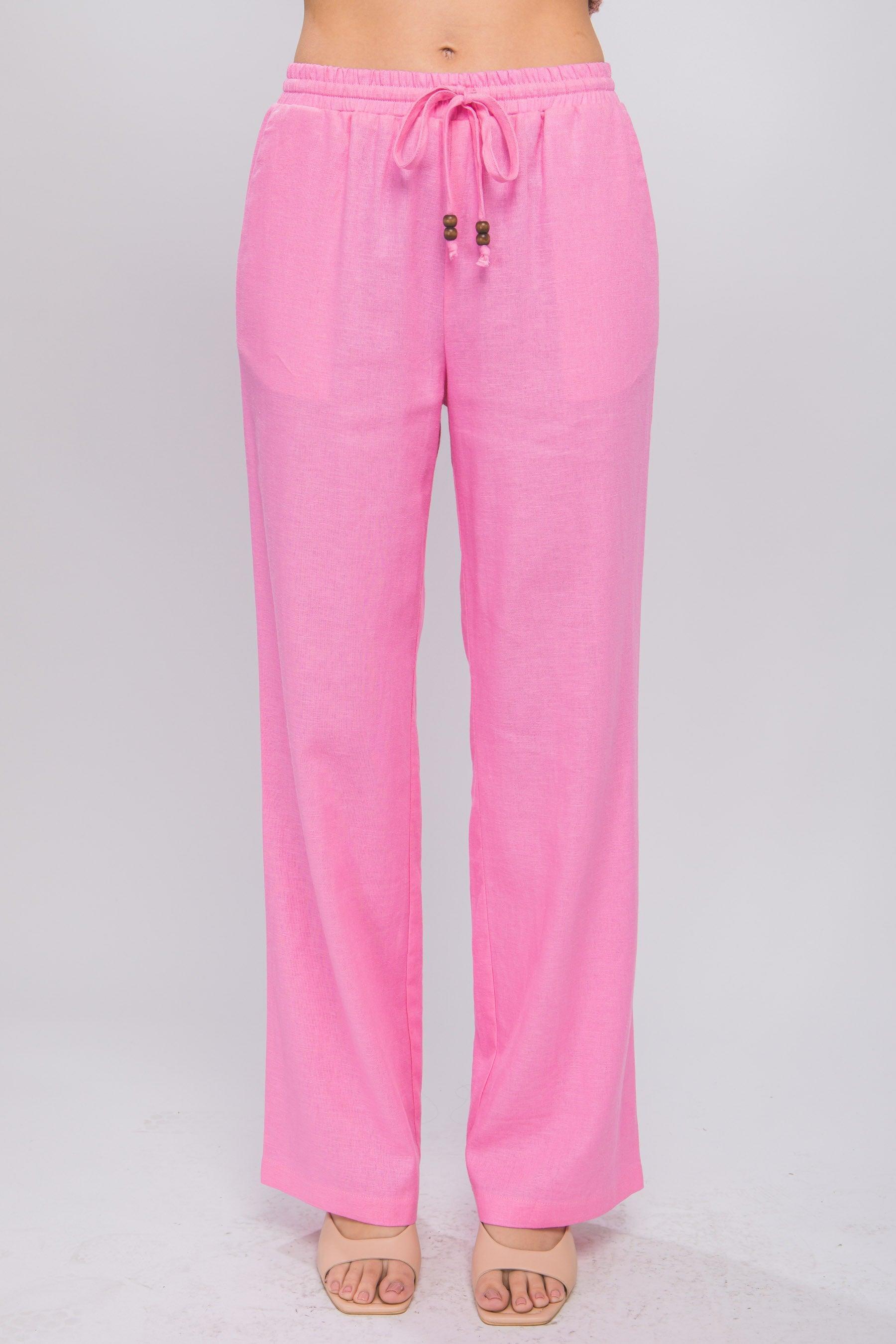 LOVE TREE Linen Drawstring Waist Long Pants with Pockets - SwagglyLife Home & Fashion