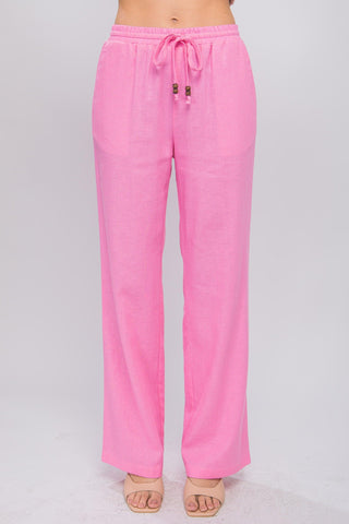 LOVE TREE Linen Drawstring Waist Long Pants with Pockets - SwagglyLife Home & Fashion