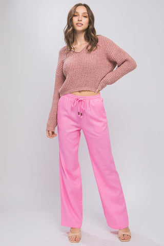 LOVE TREE Linen Drawstring Waist Long Pants with Pockets - SwagglyLife Home & Fashion