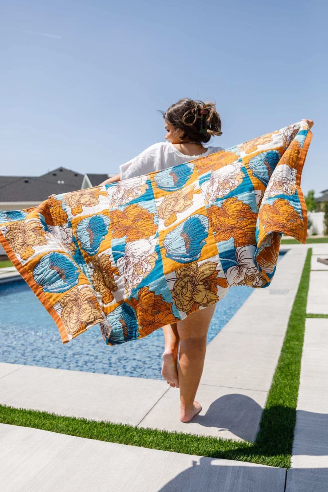 Luxury Beach Towel in Block Floral - SwagglyLife Home & Fashion