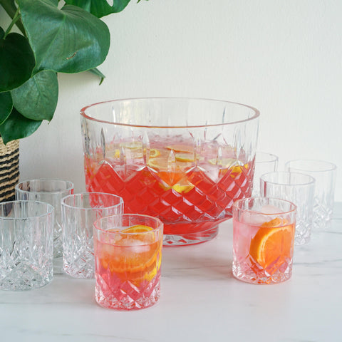 Viski Admiral Crystal Punch Bowl and Tumbler Set