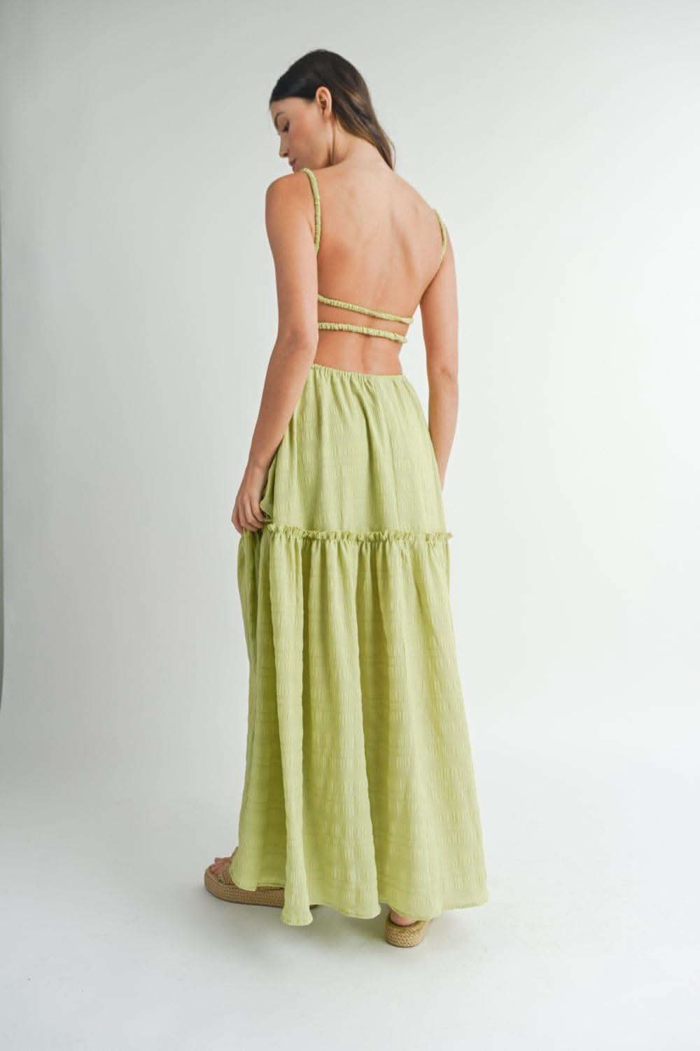 MABLE Cutout Waist Backless Maxi Dress - SwagglyLife Home & Fashion