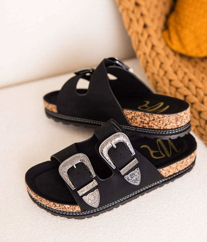 Mickie Western Slides in Black