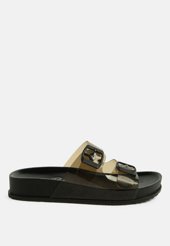 Minata Platform Buckled Slide Sandals in Black - Platforms & Flatforms photo