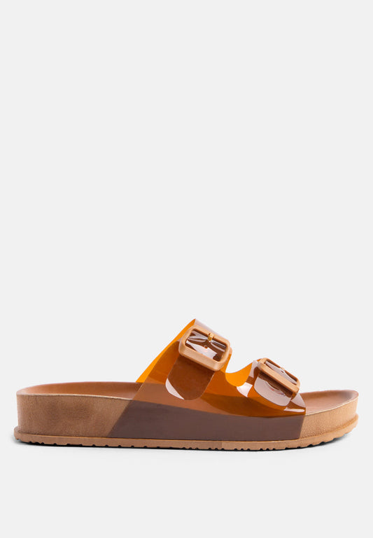 Minata Platform Buckled Slide Sandals in Mocca - Platforms & Flatforms photo
