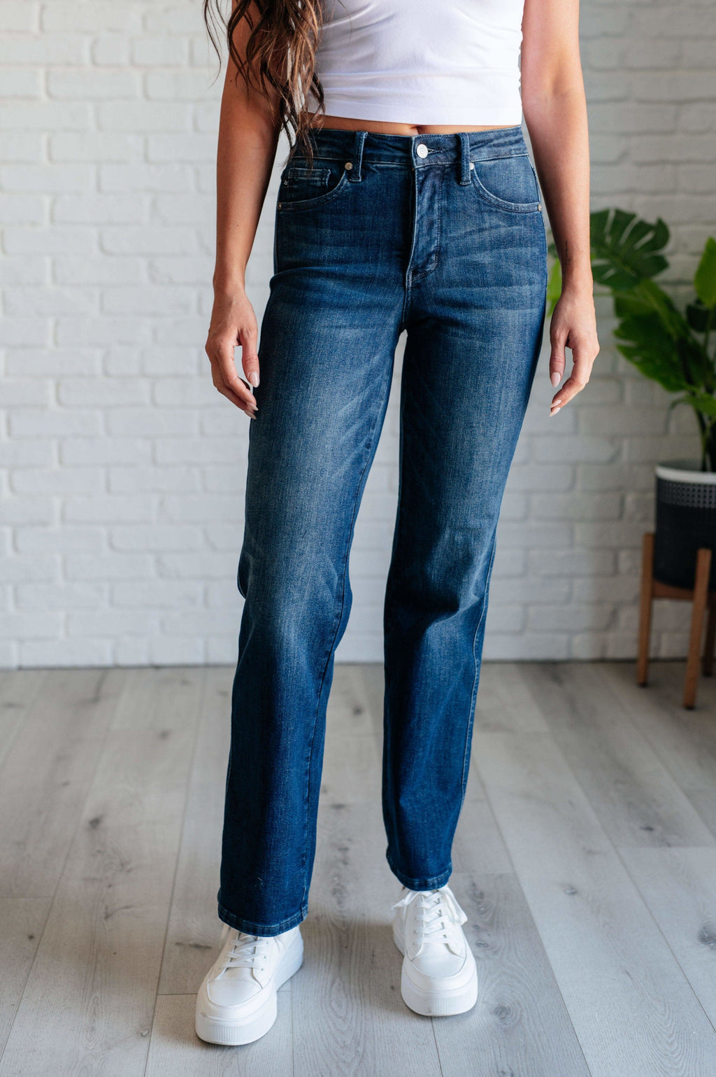 Muriel Mid Rise Control Top Classic Straight Jeans - SwagglyLife Home & Fashion