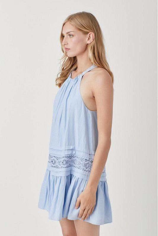 MUSTARD SEED Halter Neck Trim Lace with Folded Detail Dress - SwagglyLife Home & Fashion