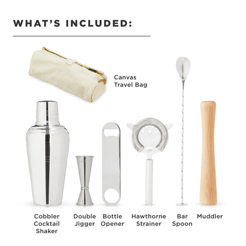 Viski 7-Piece Stainless Steel Travel Barware Set