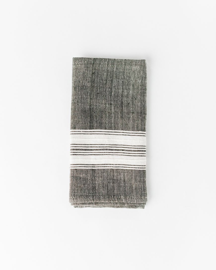 Aden Cotton Dinner Napkin - Grey with Natural Set of 2