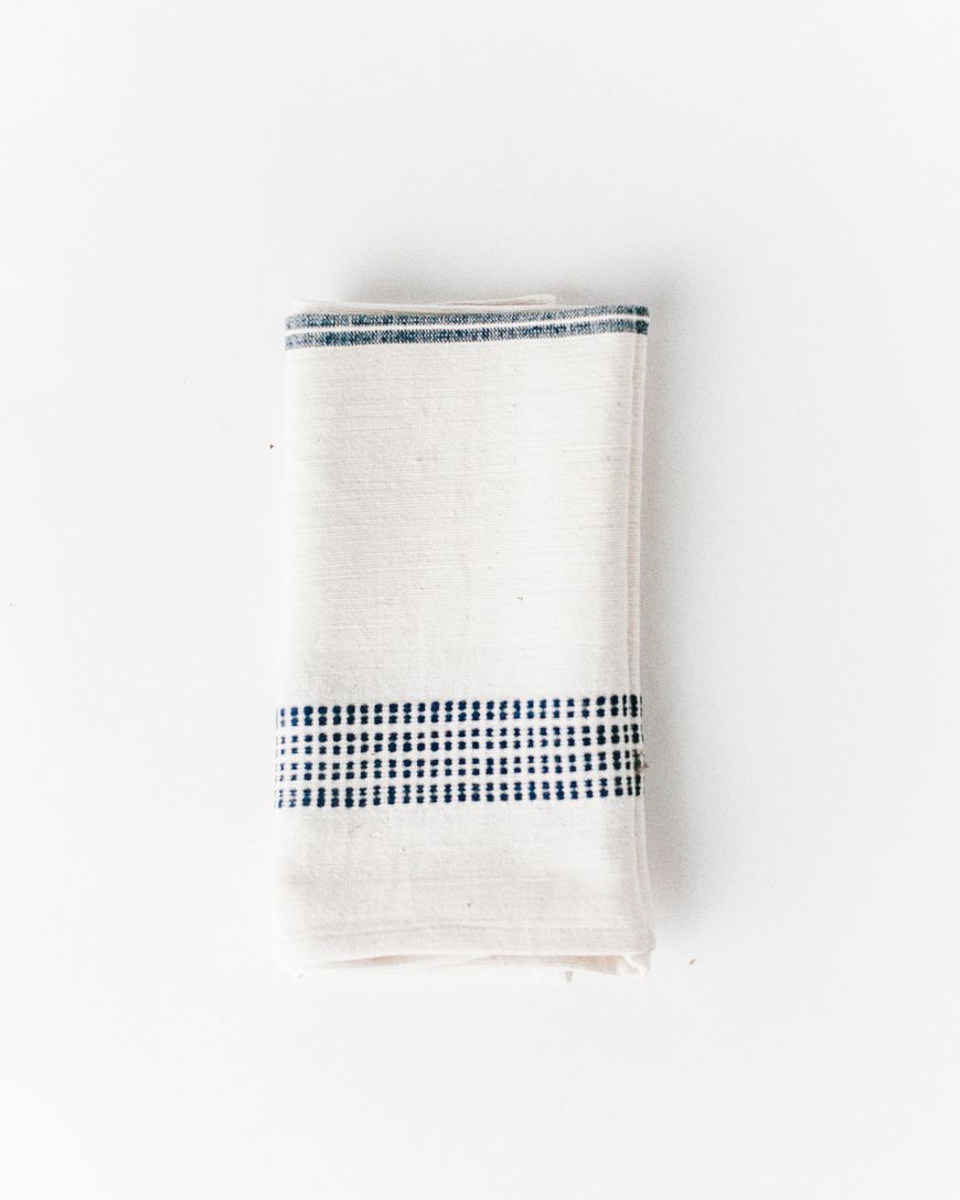 Aden Cotton Dinner Napkin in Natural with Navy Set of 2 - Cloth Napkins photo