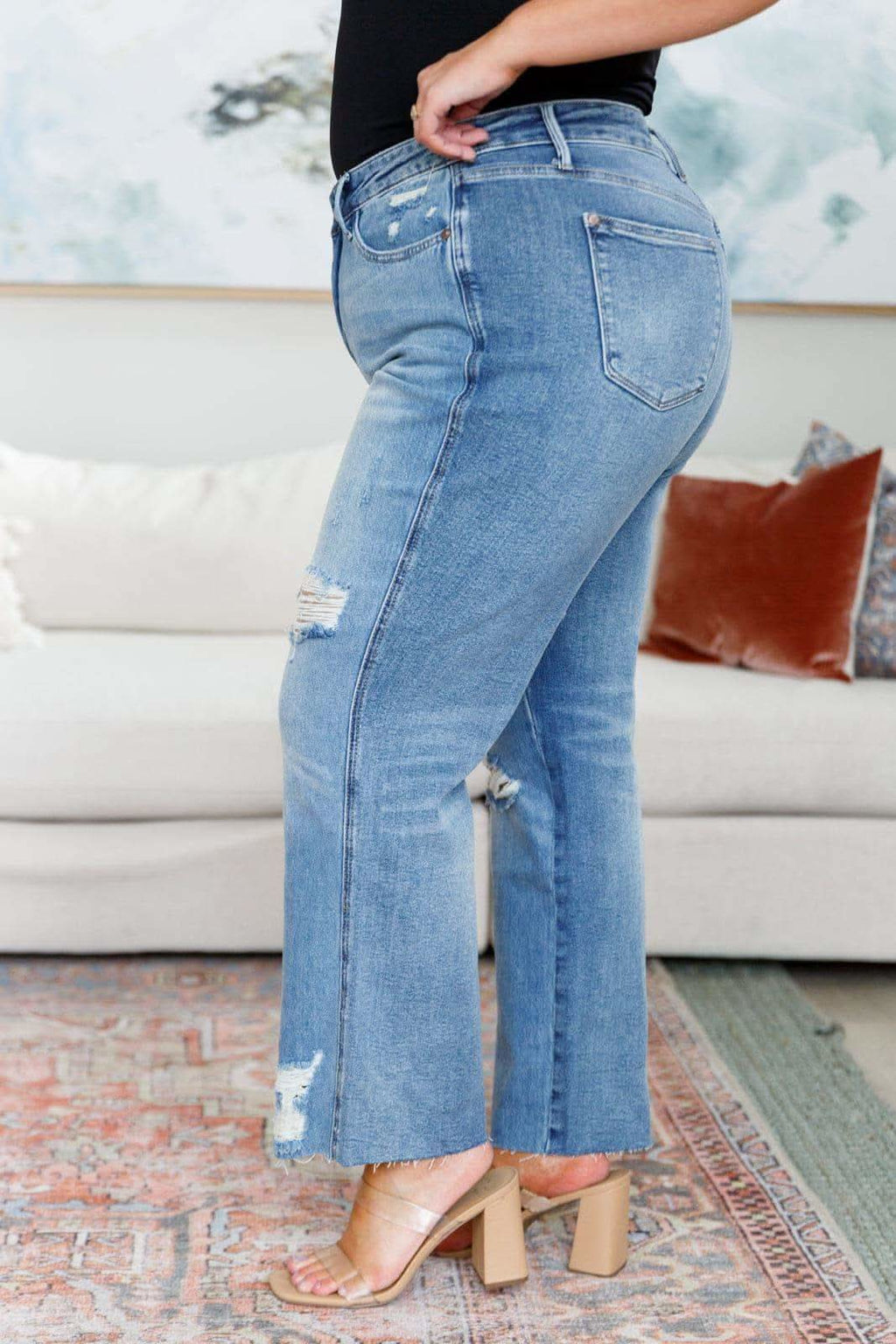 Nora High Rise Rigid Magic Destroy Slim Straight Jeans - SwagglyLife Home & Fashion