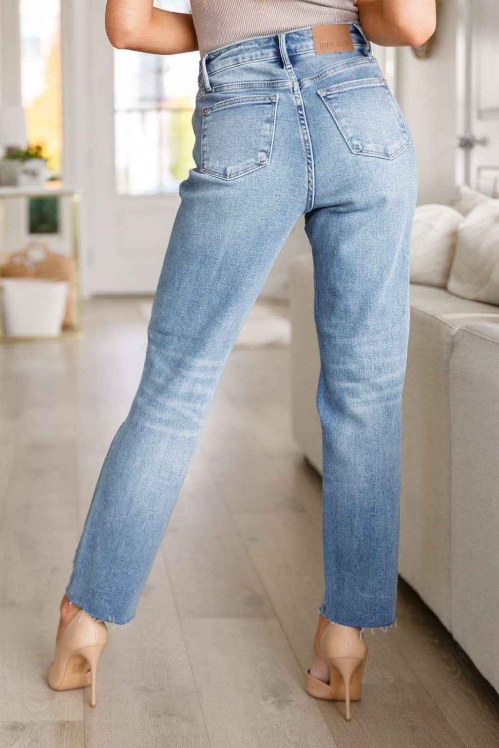 Nora High Rise Rigid Magic Destroy Slim Straight Jeans - SwagglyLife Home & Fashion