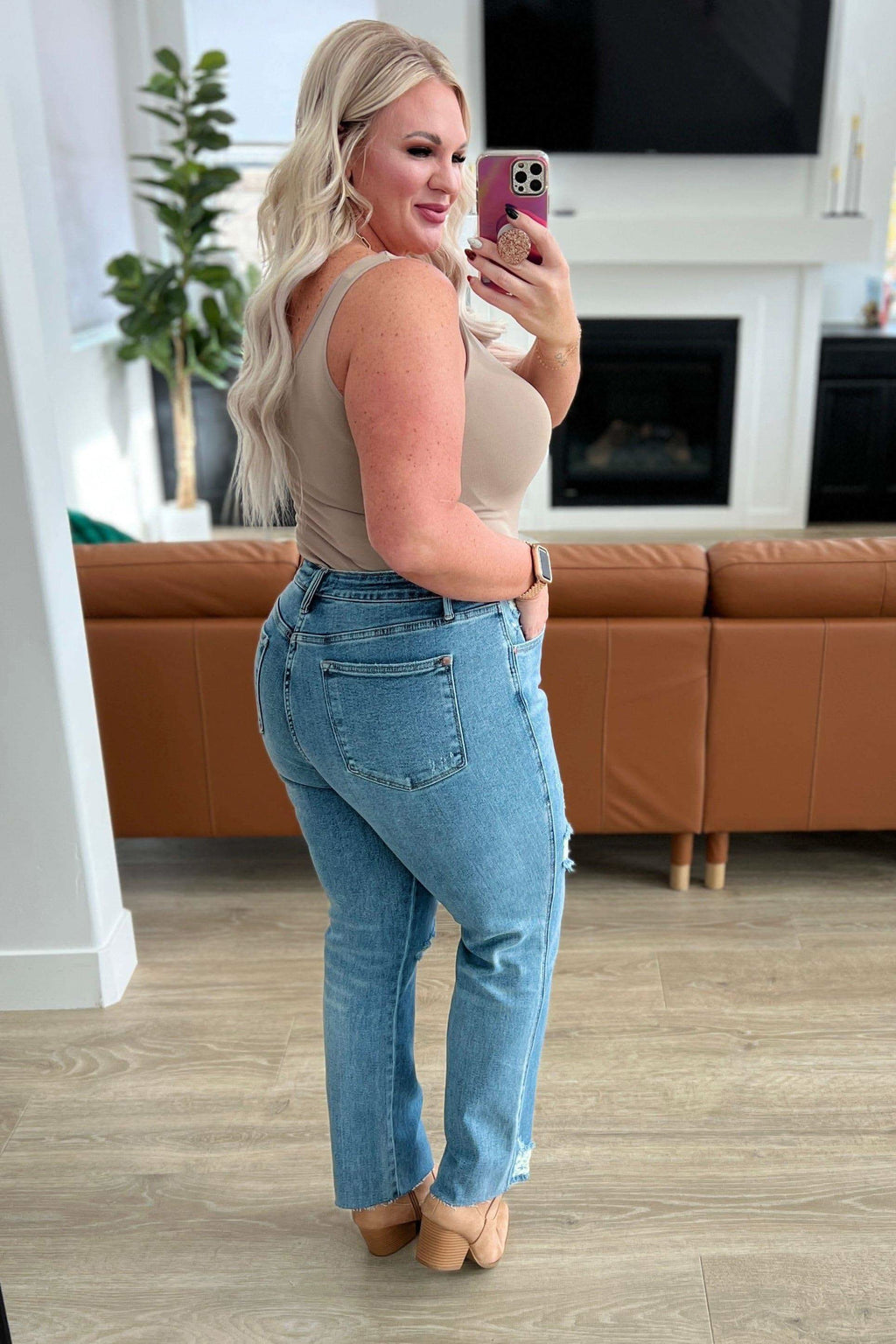 Nora High Rise Rigid Magic Destroy Slim Straight Jeans - SwagglyLife Home & Fashion