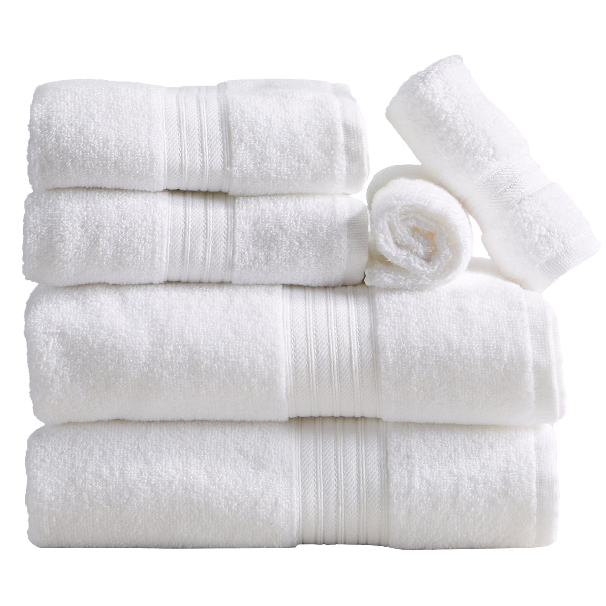 Cotton Terry Bath Towel Set - Cooper Collection - 6 Piece Set White