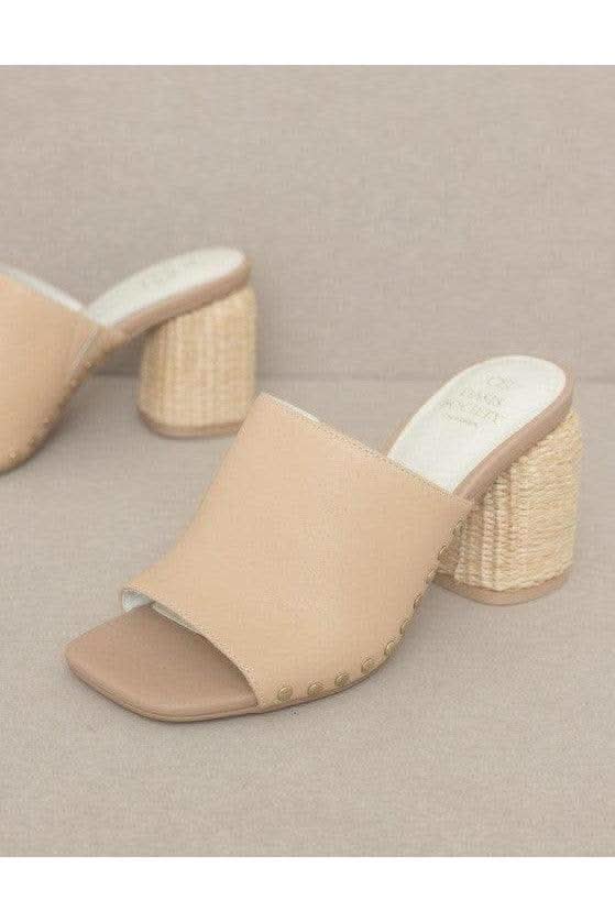 OASIS SOCIETY Serena - Studded Raffia Slide Heel - SwagglyLife Home & Fashion